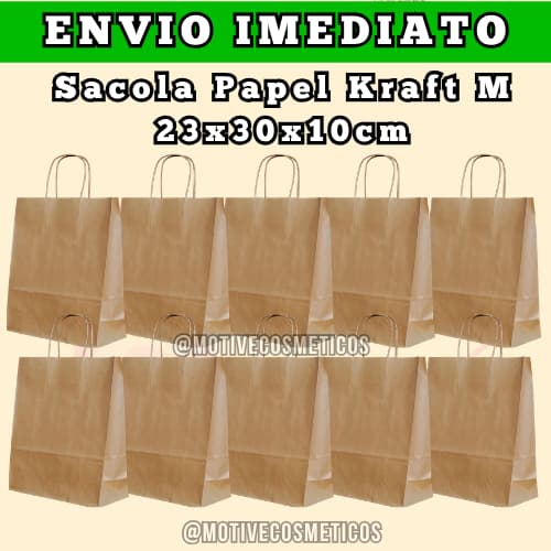 Kit 10 Sacolas Papel Kraft M (23x30x10cm)