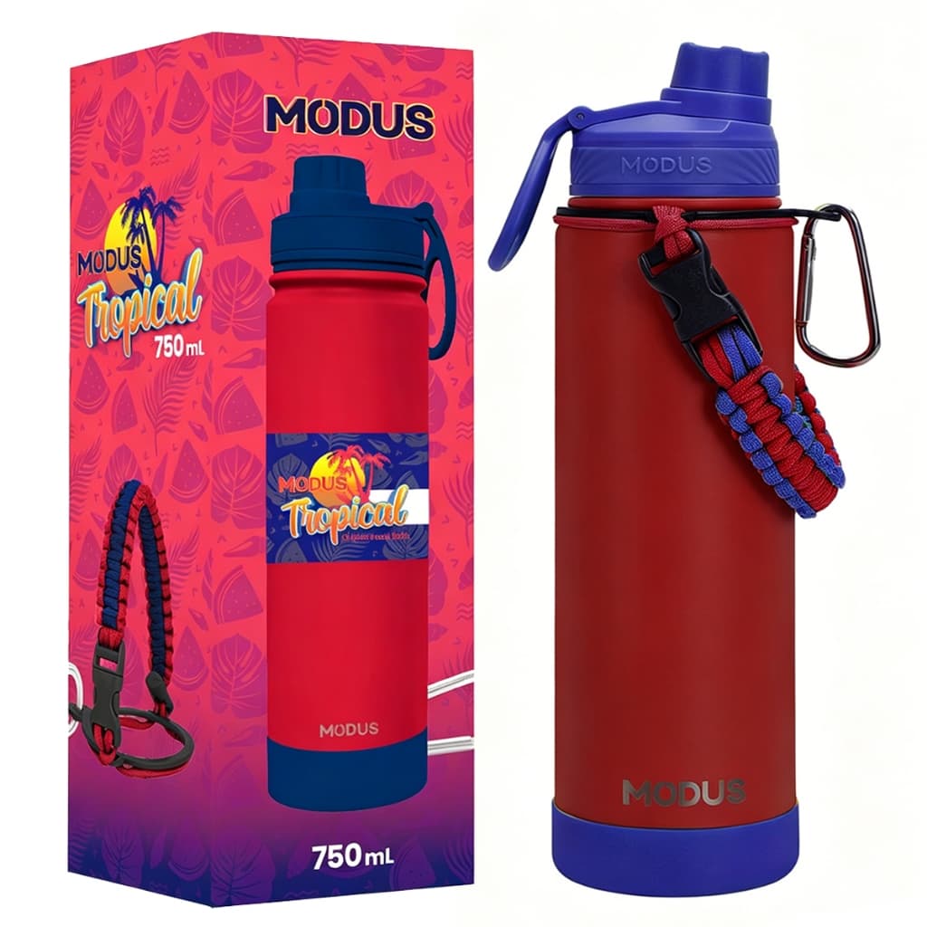 Garrafa MODUS Térmica Inox 750ml Água Fria Quente C/ Vedação com Base de Silicone e Alça