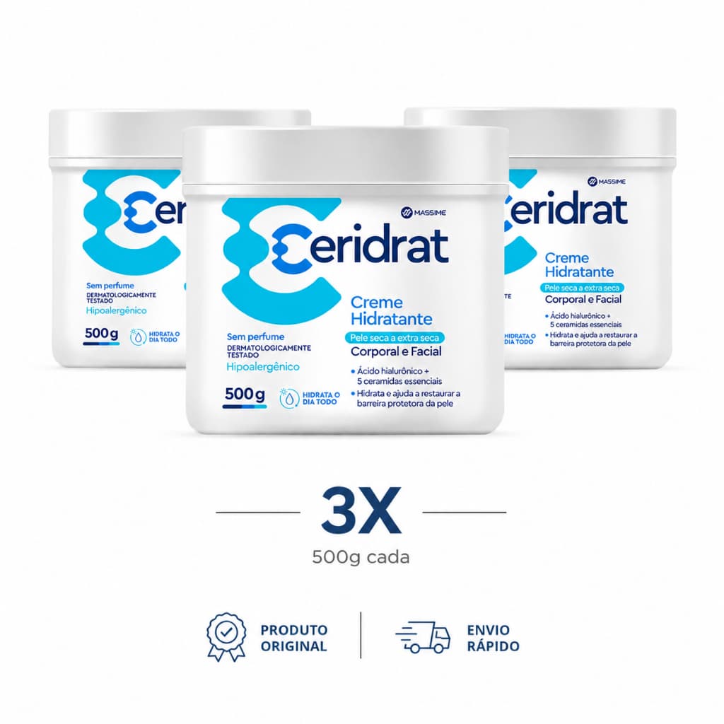 Kit 3x Ceridrat Creme Hidratante 500g Corporal Facial Pele Seca