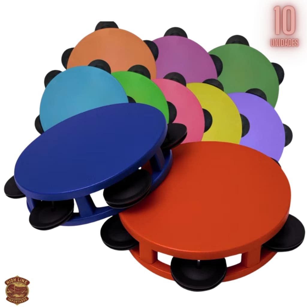 Kit c/ 10 Pandeiro de Plástico Infantil Lembrancinha Brinquedo p/ Festa Musical Criança Colorido