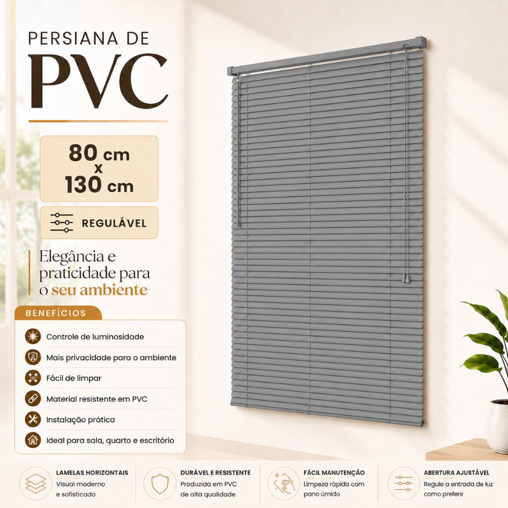 Cortina Persiana Horizontal 25mm Pvc 80x130 Escritório Quarto Sala Cozinha Envio Imediato Promoção F