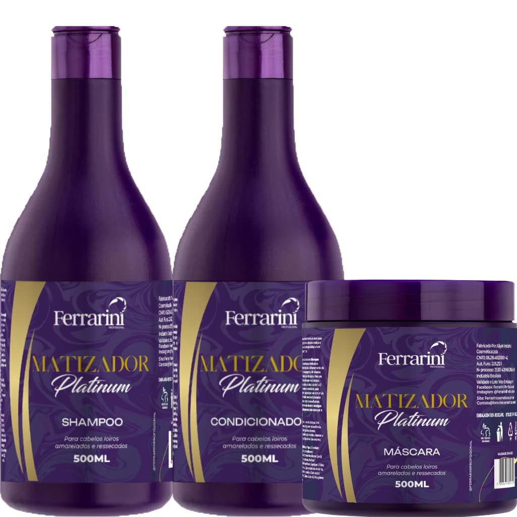 Matizador Platinum Ferrarini Cabelos Loiros Kit 3 Produtos Cabelos Loiro Branco Grisalho
