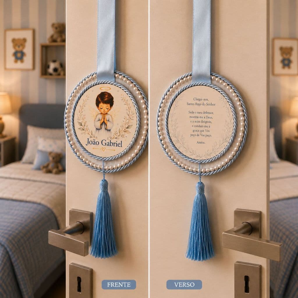 Escapulário de Porta Infantil Menino ou Menina Oração e Anjo Decoração Quarto