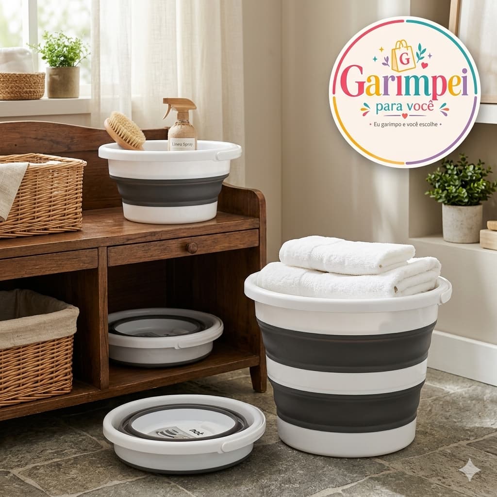 Balde Retrátil/Dobrável 12L  Branco com Cinza - Nobre