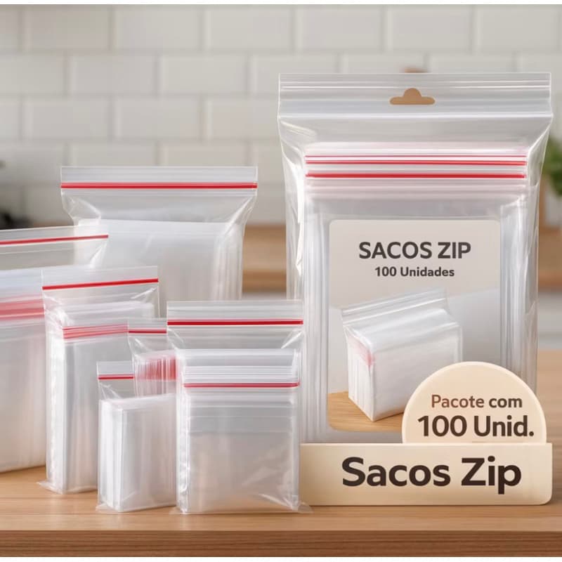 Saco Zip Hermético C/ 100 Unidades - Abre Fecha Alimentos Livre BPA Free