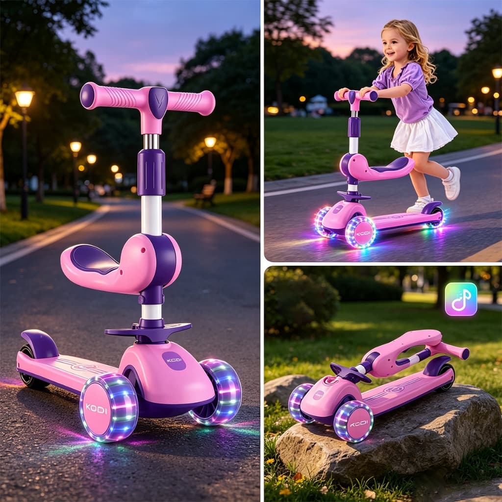Patinete Infantil 3 em 1 com Assento, Música e Rodas LED Coloridas -P15