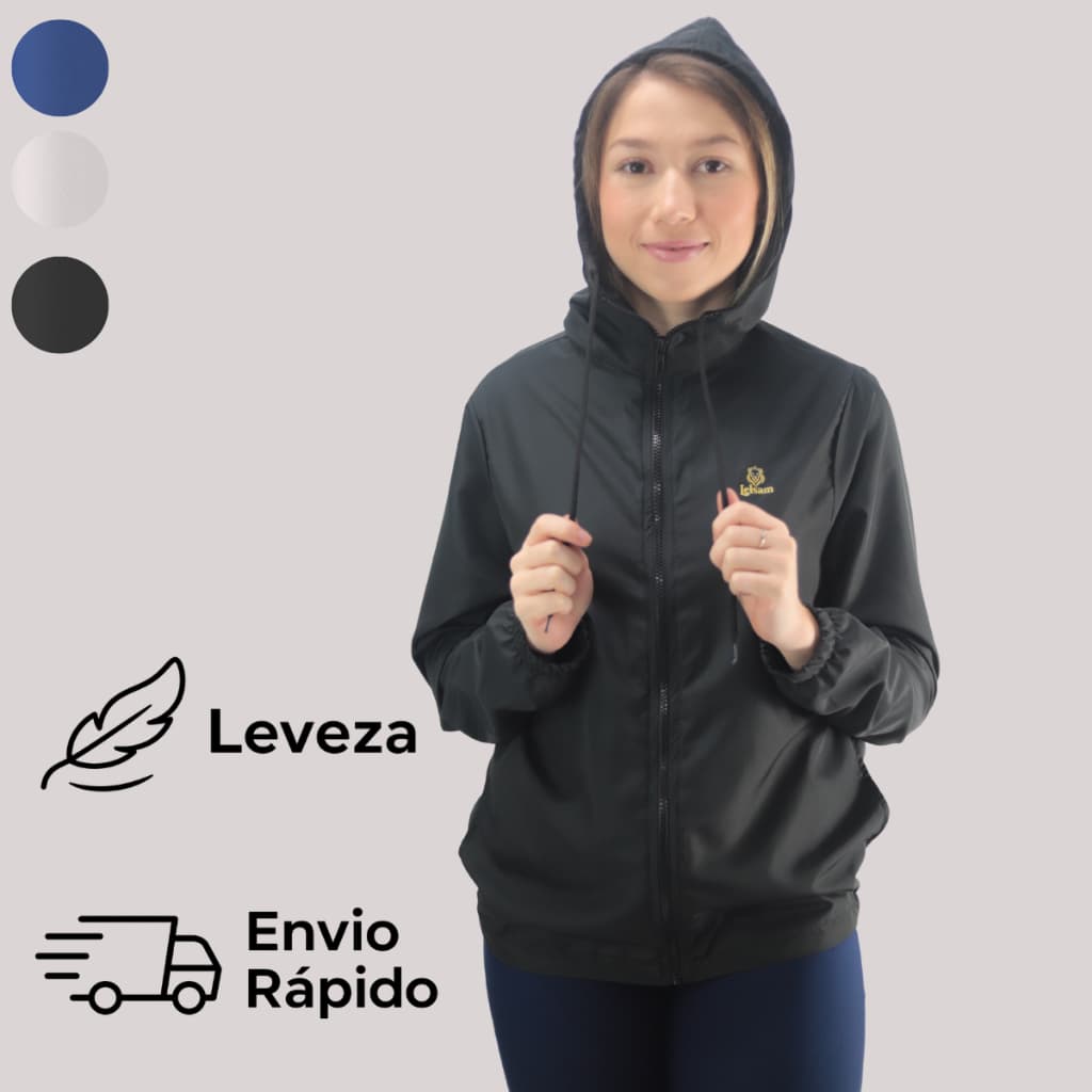Jaqueta Corta Vento Feminino Repelente À Água Capuz E Zíper