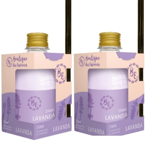 Kit 2 Aromatizador Ambiente 250ml Varetas BE Lavanda Difusor Casa Perfumada