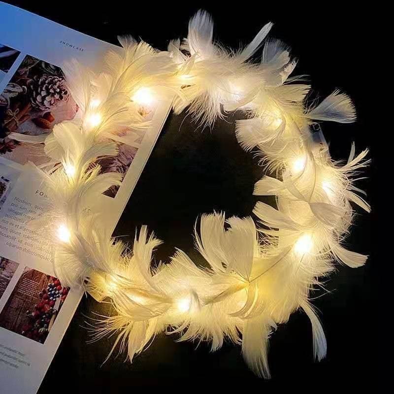 22 brancasTiara de Anjo com Pena e LED
