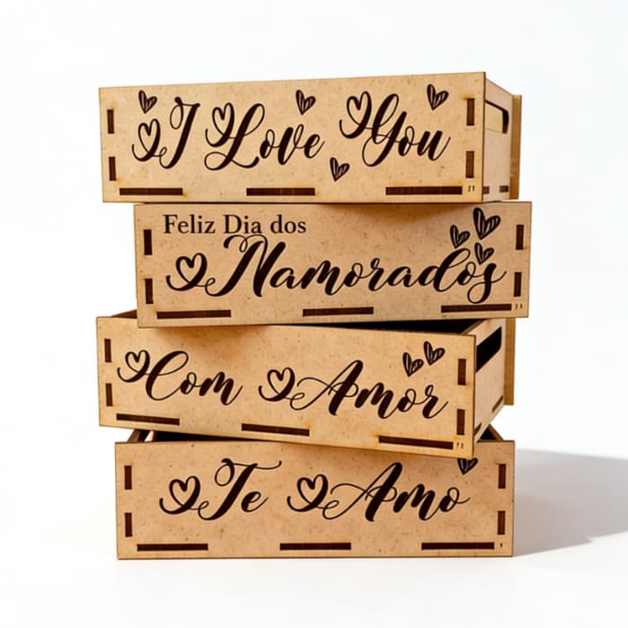 Kit 10 Und Cesta Bandeja Mdf 10x15 Te Amo Presente Namorados