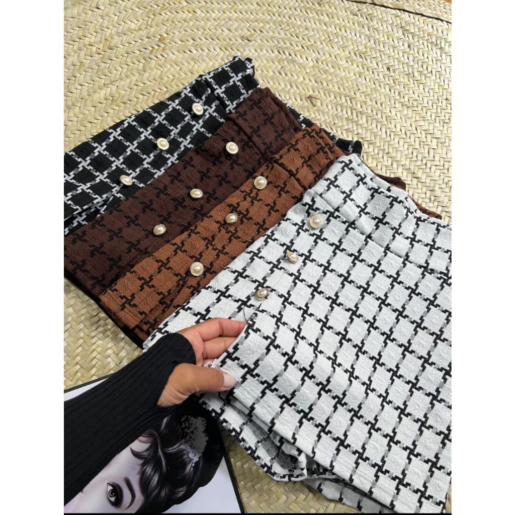 Short Saia Xadrezinho com Botões Junina Short Saia Outono Inverno 36 ao 46