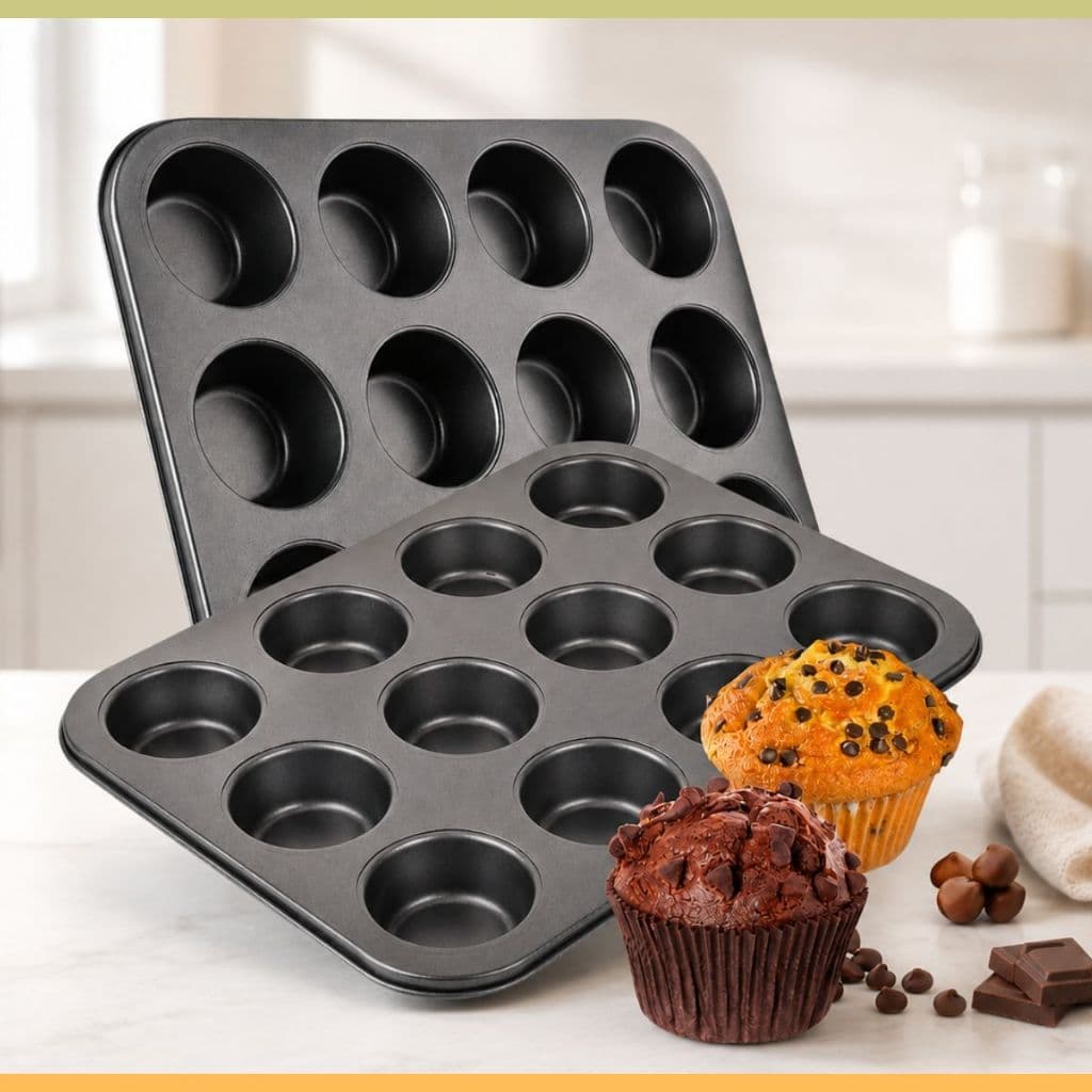 Forma Assadeira Cupcake Bolo Pão De Queijo 12 Cavidades Grande Antiaderente Teflon Empadas Pão Mel