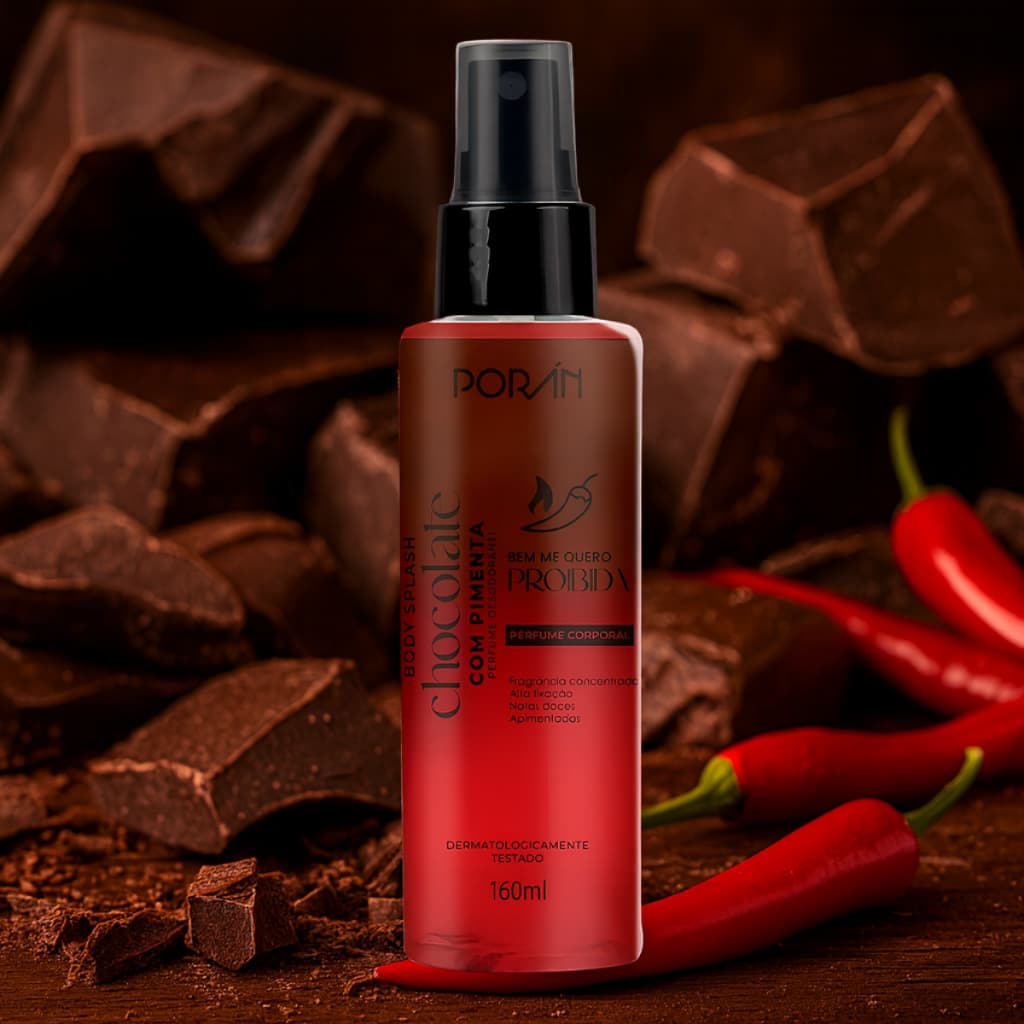 Body Splash Deo Colônia Corporal Chocolate Com Pimenta Bem Me Quero Proibida Poran 160mL
