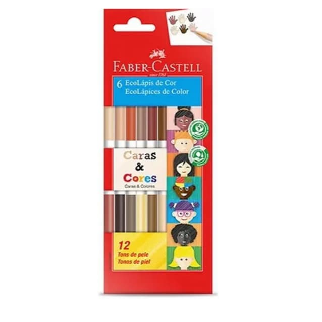 Lapis De Cor Faber Castell 6 Bicolor Cores Caras E Cores