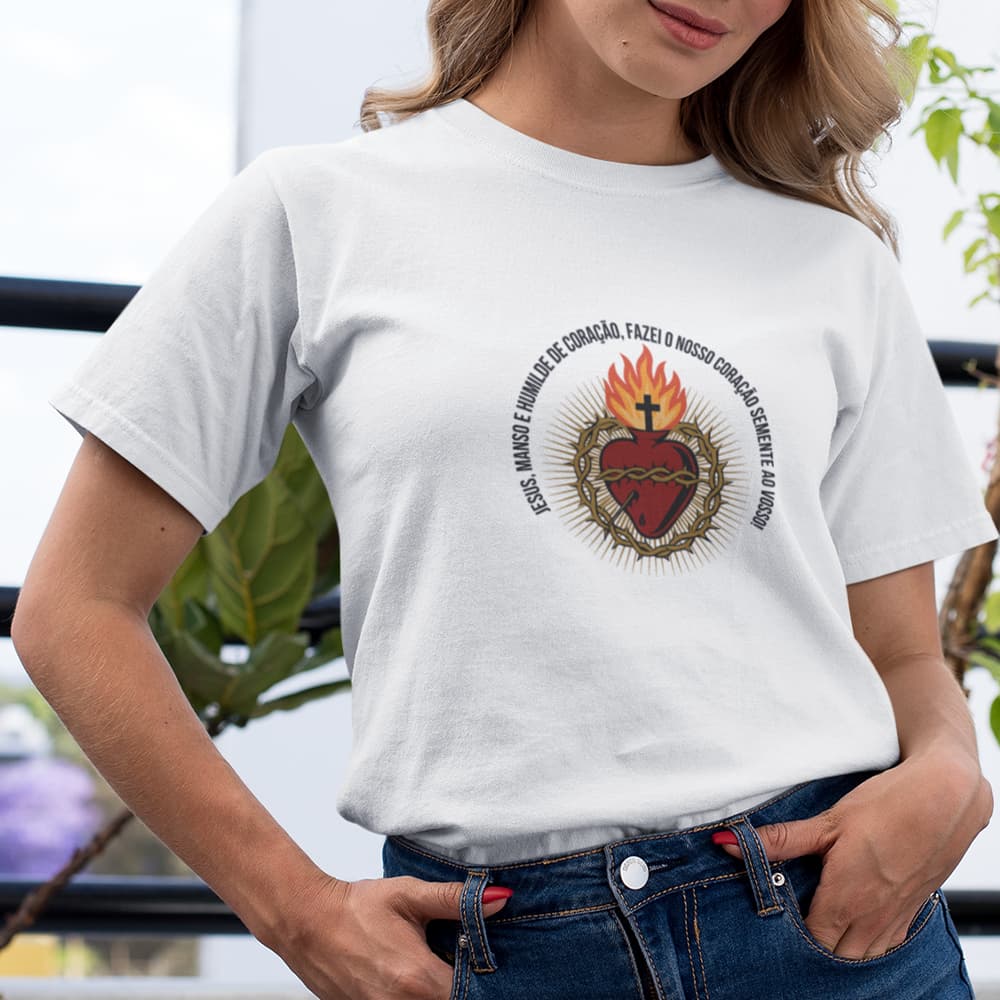 Camiseta Sagrado Coração de Jesus Estampada Devocional Católica Unissex P ao GG