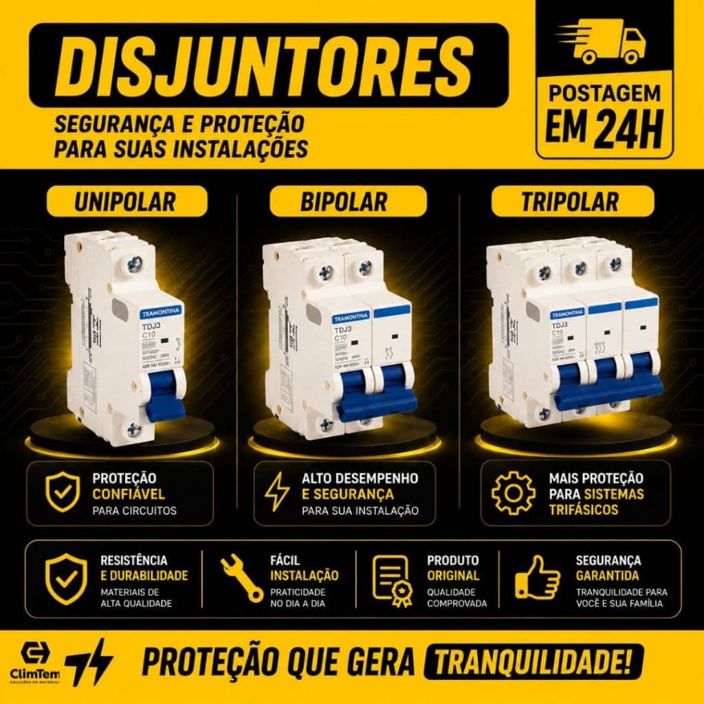 Disjuntor Unipolar Bipolar e Tripolar Tramontina 10A ate 36A