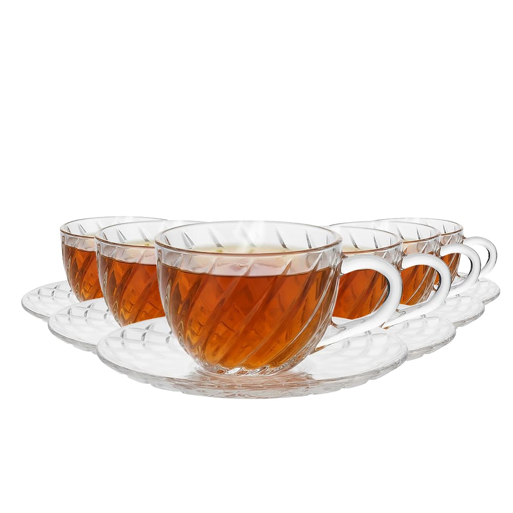 Xícara Canelada de Vidro 230ml, 6pcs, Jogo de Xícaras de Vidro Chá Café– Ruvolo