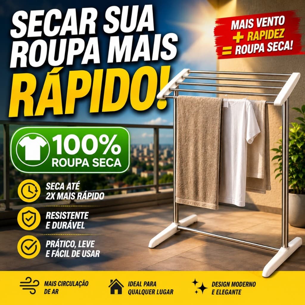 Varal Dobrável Inox Seca Rápido Compacto Premium