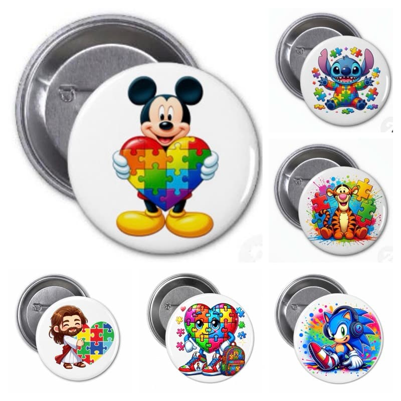 Kit 6 Bottons Inclusivos Autismo Personagens Infantil Personalizado
