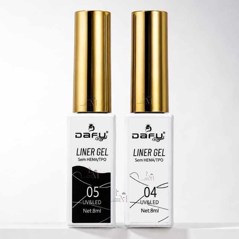 Kit Esmalte em Gel Liner Dafu Preto e Branco Para Nail Art - Pincel Extremamente Fino Alta Pigmentação Sem Hema Sem TPO
