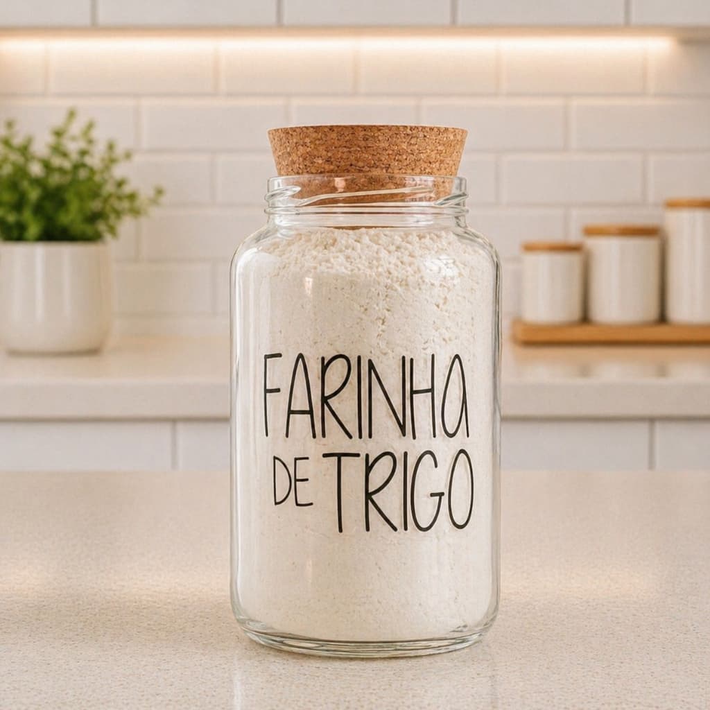 Pote de Vidro Farinha de Trigo 810 ml Com Tampa Rolha Cortiça| Mantimento