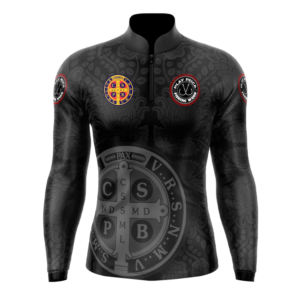 CAMISA CAMISETA RELIGIOSA CATÓLICA COM PROTEÇÃO SOLAR UV50+ MEDALHA SÃO BENTO