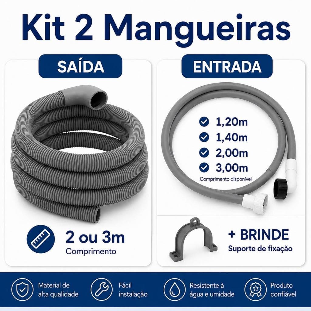 Mangueiras de Saída 2M ou 3M e Entrada Maquina de Lavar Roupa 1,20M 1,40M 2M OU 3M + Brinde