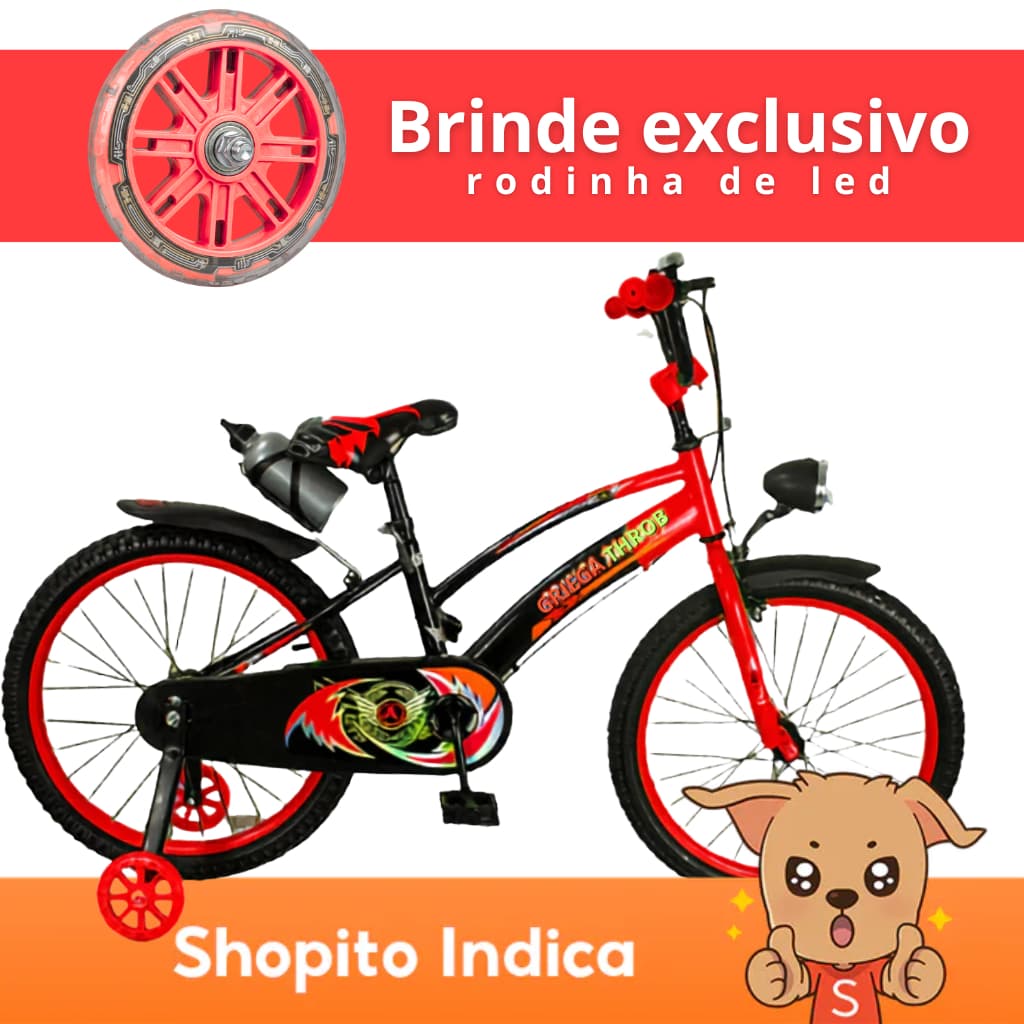 Bicicleta Infantil Aro 20 Old School Vermelha 6 a 10 Anos LED + Pneu Grosso + Farol + Rodinhas + Freio V-Brake Completa