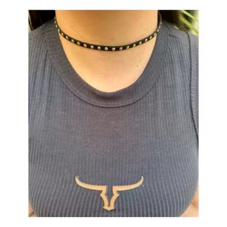Choker Gargantilha Colar Cordão Courinho Camurça Preto,Nude,Marrom com Tachinhas Vintage Western Country