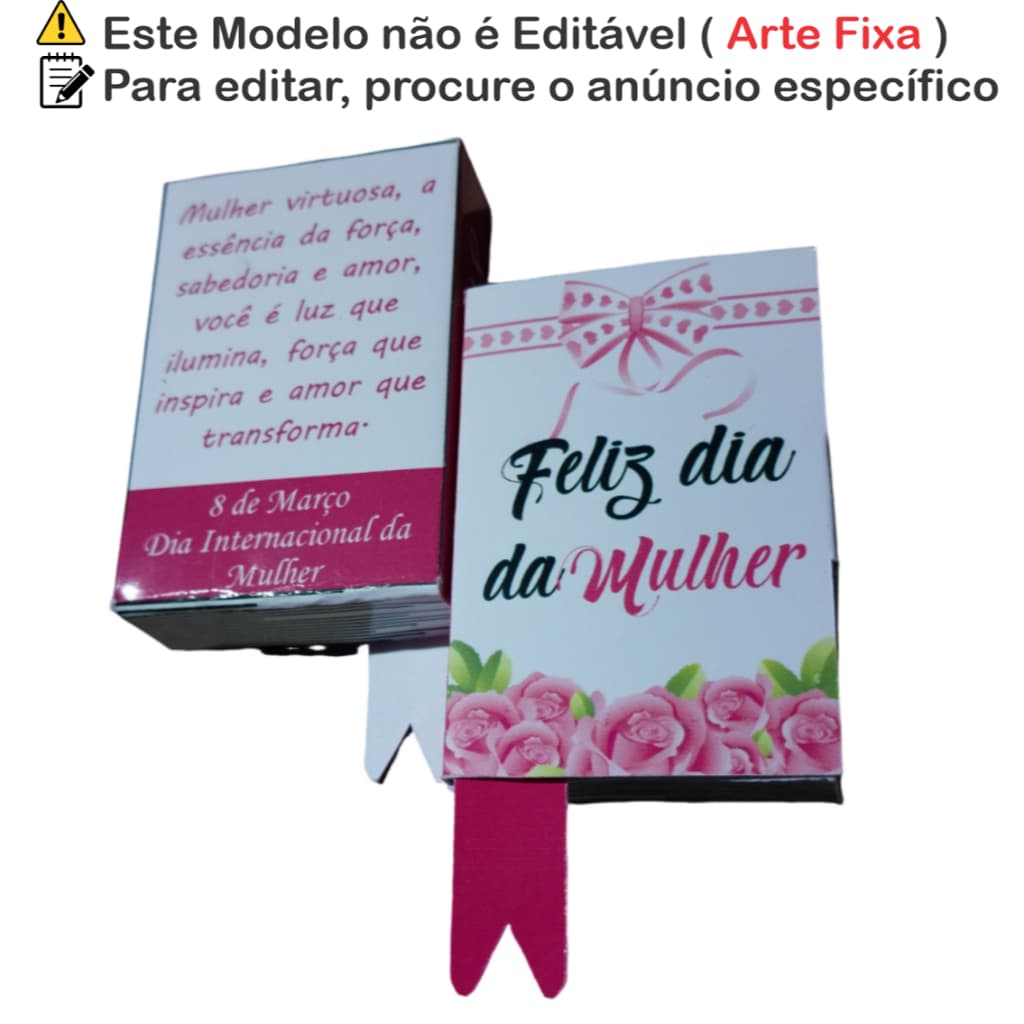 Lembrancinha Caixinha Dia das Mulheres Mini Livro Porta Chocolate Bis Papel Fotográfico 180g com Laço Rosa Lr01