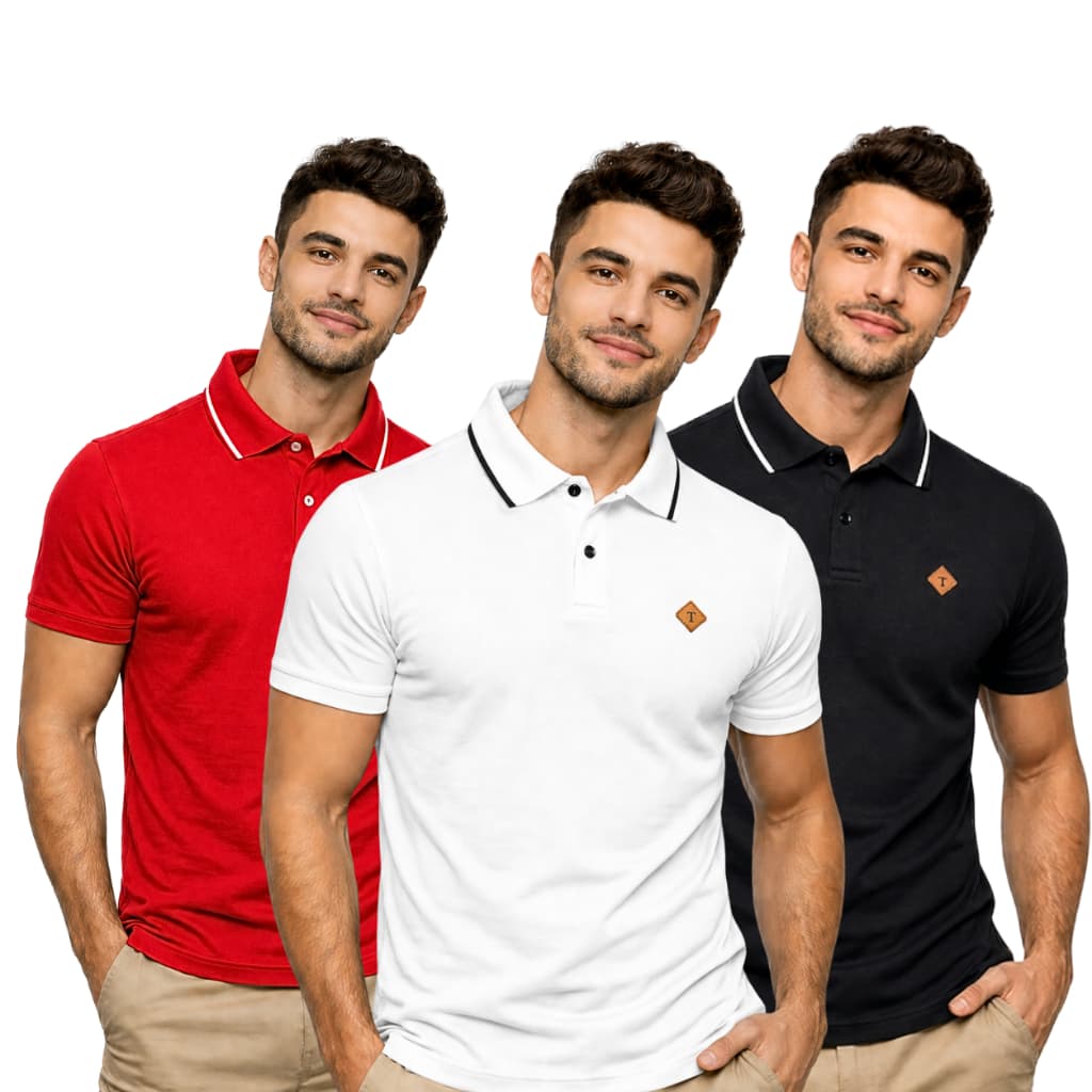 Kit 3 Camisa Polo Malha Algodão Confortável e respirável