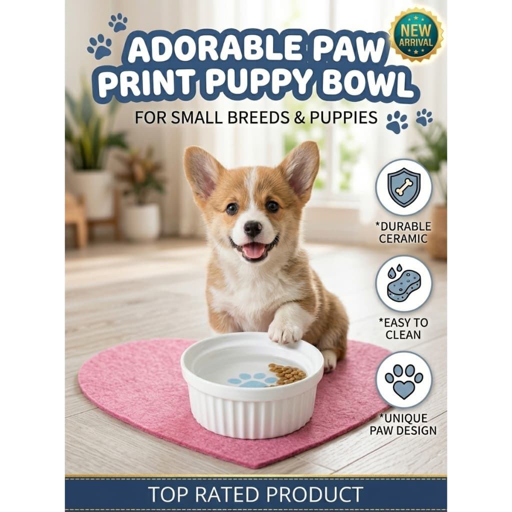 Pote Ração Água Comedouro Bebedouro Tigela Vasilha Cachorro Cão Filhote Pet Cerâmica Porcelana