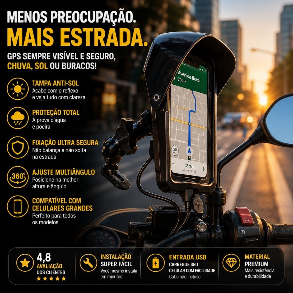 Suporte para Moto todas as cilindradas Street com Carregador USB Todos os modelos de celular