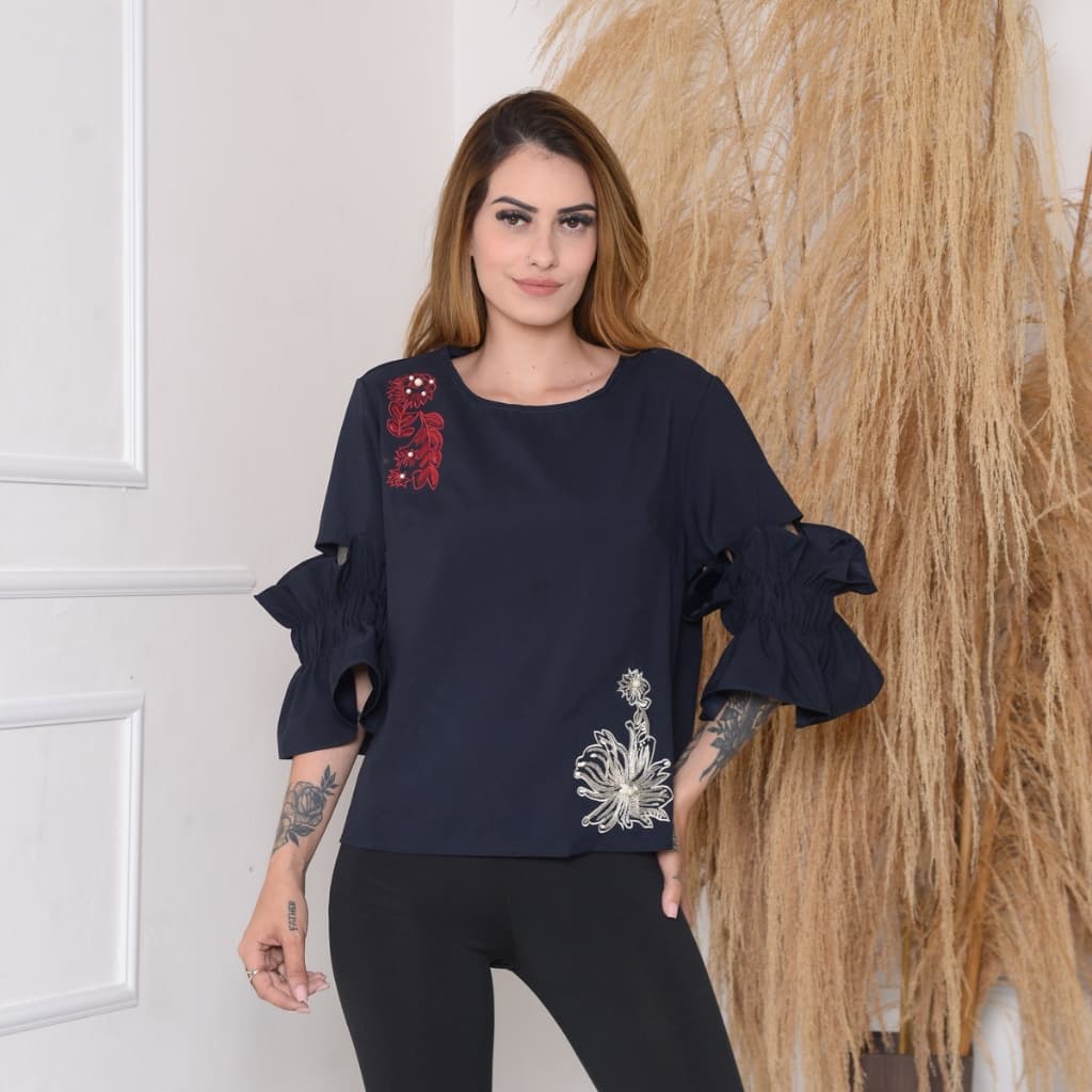 blusa feminina manga babado x3581