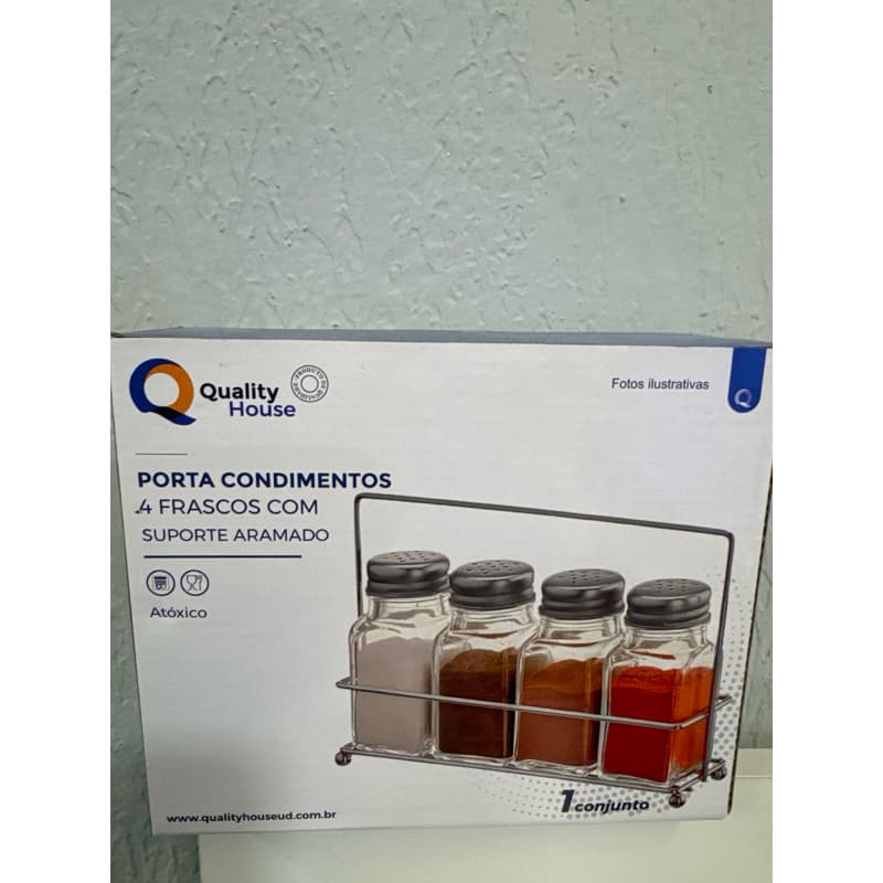 PORTA CONDIMENTO DE VIDRO COM ALCA 4 PEÇAS - KIT PORTA TEMPERO