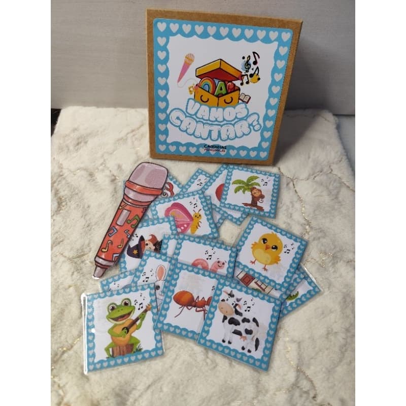 Caixa Musical Infantil – Microfone e Cartas Plastificadas | Brinquedo Educativo com Música e Imagens Lúdicas