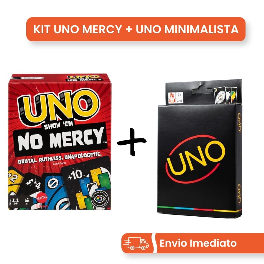 Kit Jogo de Cartas UNO No Mercy 168 Cartas + Jogo de Cartas UNO Minimalista Preto Edição Especial Premium