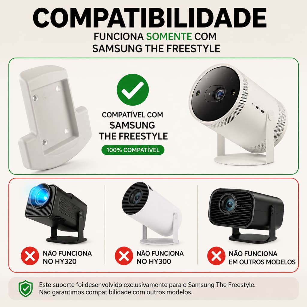 Suporte de Parede e Teto para Samsung The Freestyle com Buchas e Parafusos Inclusos