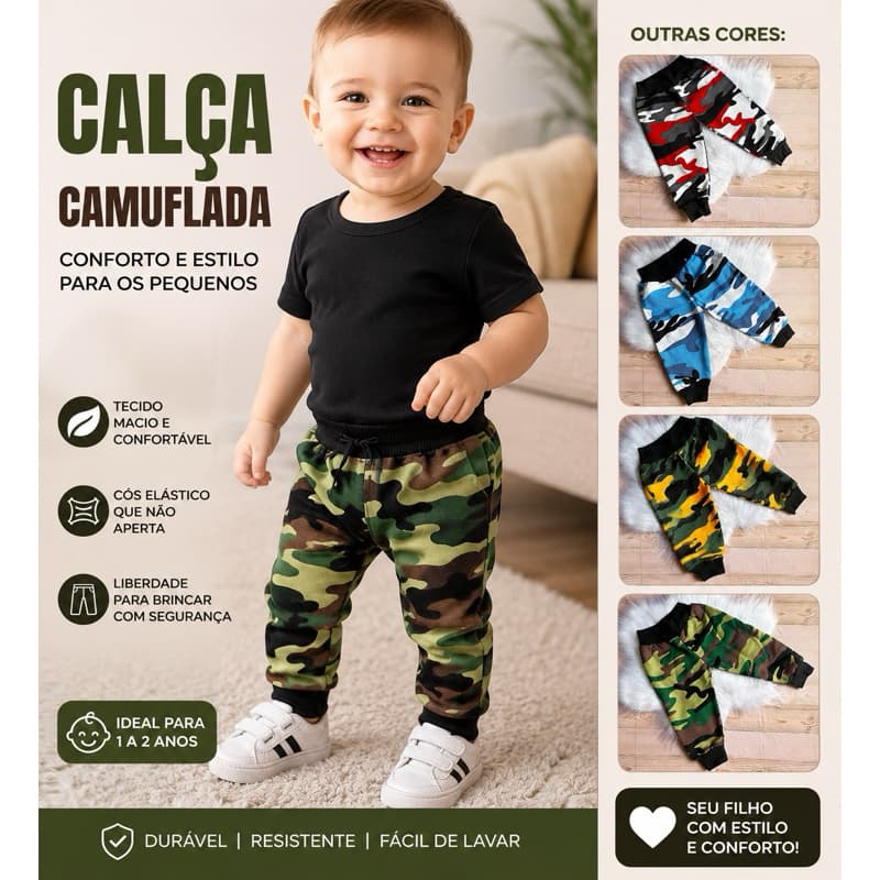 CALÇA baby bebê MENINO CAMUFLADA EXÉRCITO MILITAR 8 meses a 1 ano e meio