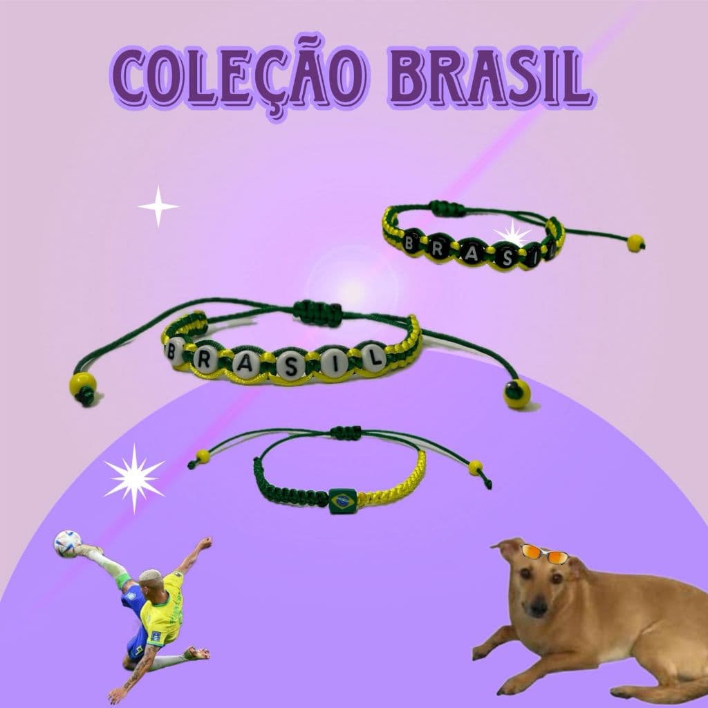 Pulseira de Macramê Copa Brasil Verde Amarelo e Azul para Torcedores