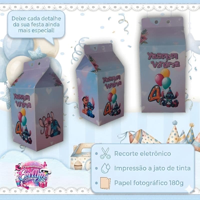 15 unds de Caixa Milk + 15 unds de Pirâmide (Stitch)🤩Lembrancinhas para Festas Personalizado