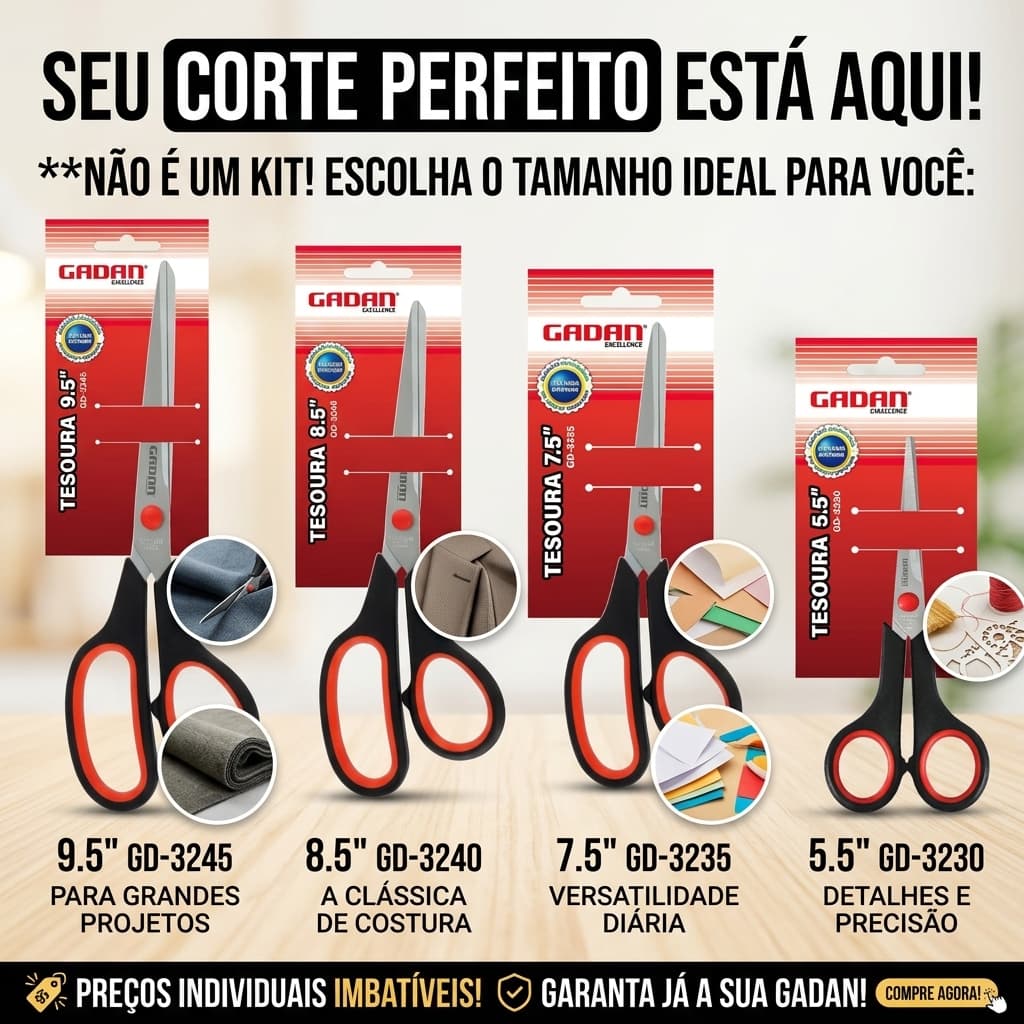 Tesoura Aço Inox 5.5", 7.5", 8,5 e 9,5 Unidades avulsas