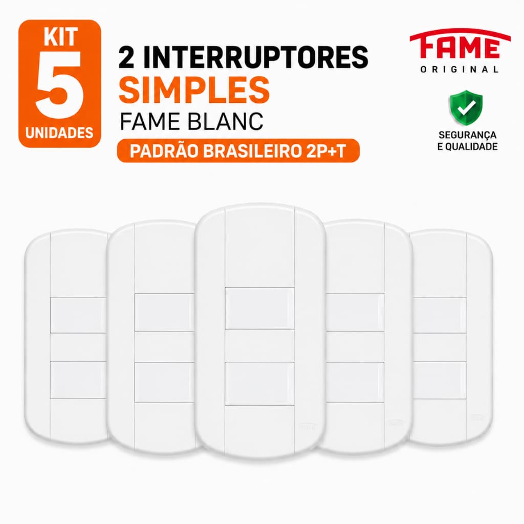 Kit 5 Interruptor Duplo Simples Blanc Fame Branco Moderno Residencial