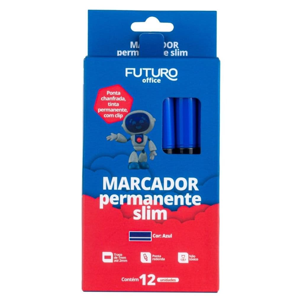Kit 12 Caneta Marcador Pincel Permanente Slim Ponta Redonda 4 mm Várias Cores Azul Preto Verde Vermelho Multiuso