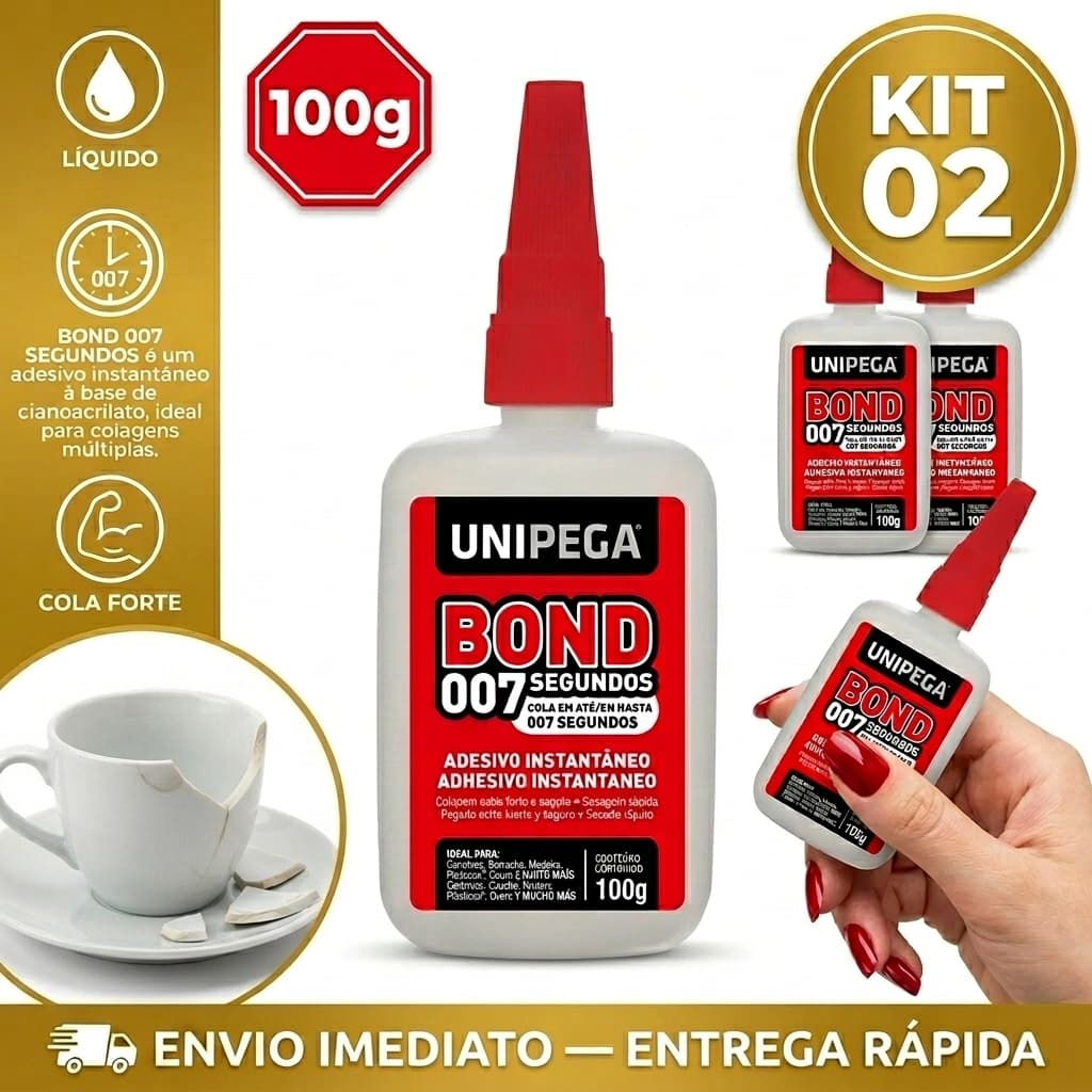 Kit 2 Colas Instantânea Super Bond 007 Com 100g Adesiva Secagem Rápida Cola Plastico Vidro Tecido