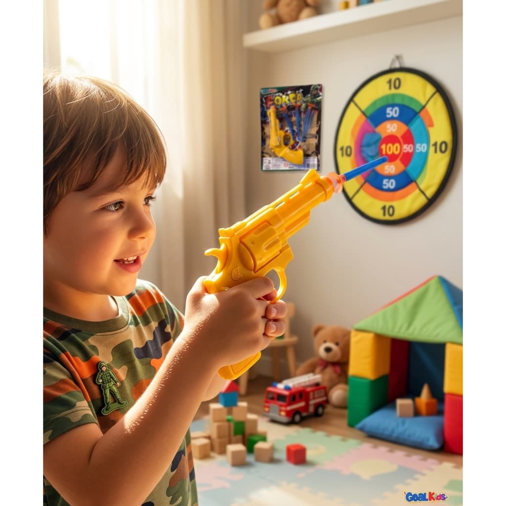 Brinquedo Pistola Lança Dardos Ventosa Infantil Seguro Menino Com Alvo Kit Completo Promoção