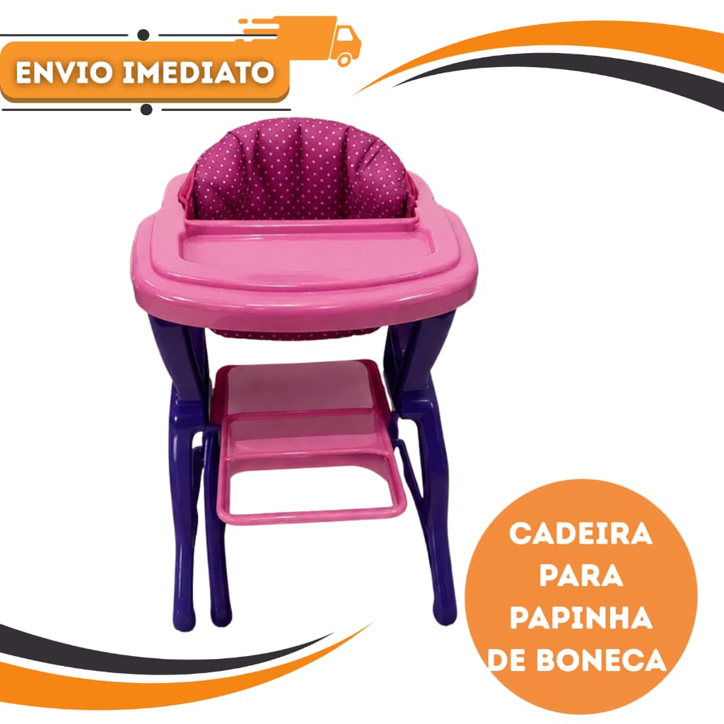 Cadeirinha de Papinha para Boneca Infantil Rosa | Cadeira de Alimentação Brinquedo Menina
