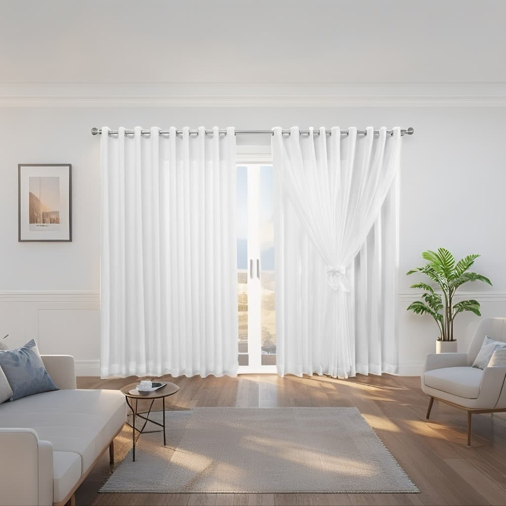 Cortina Luxo 3,00x2,60 Microfibra com Voil Para Varão Simples – Janela de Sala ou Quarto