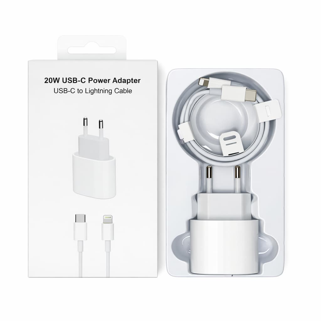 Carregador iPhone Turbo 20W Fonte + Cabo USB-C Lightning Rápido