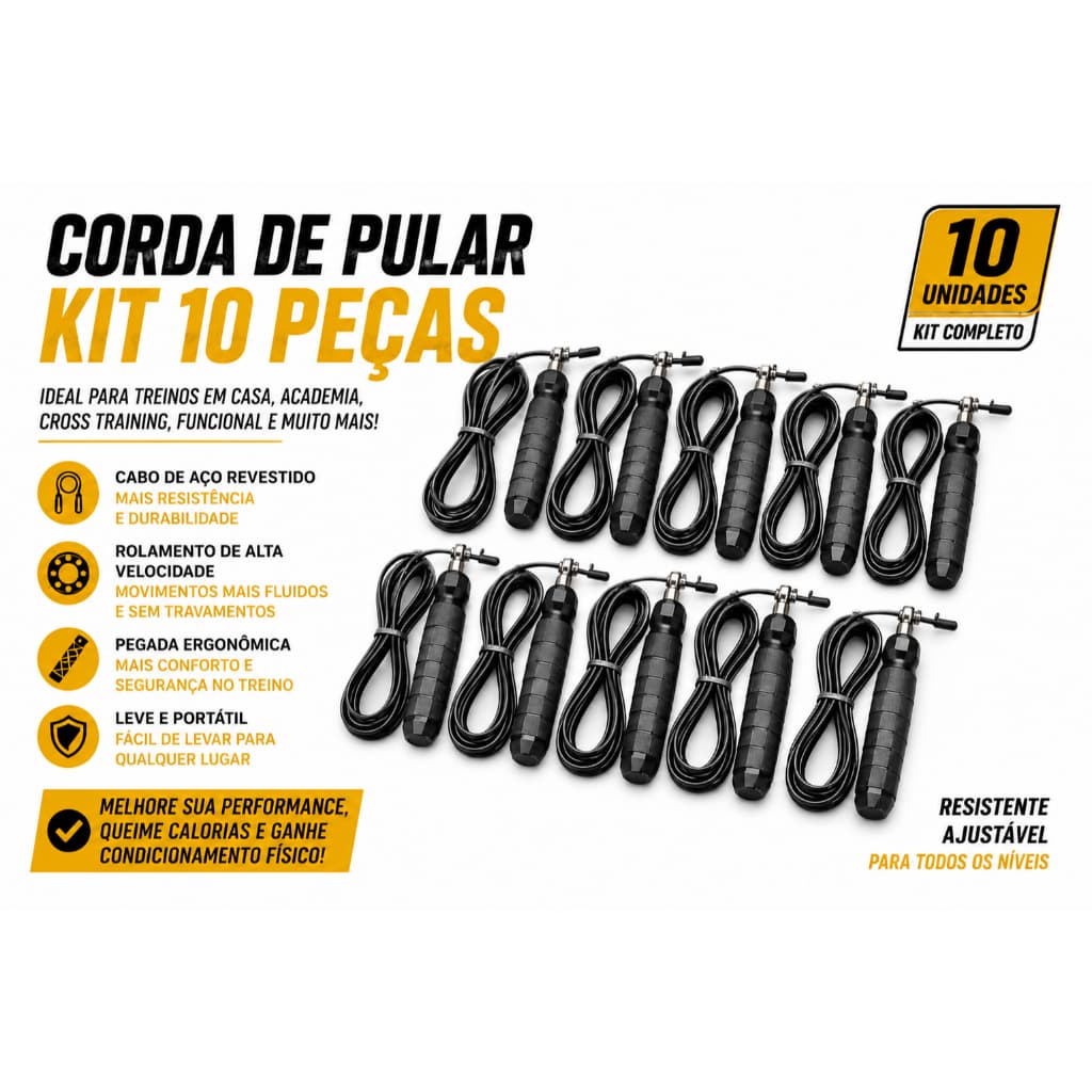 Corda de Pular Profissional Kit 10 Peças Ajustável Crossfit Academia Fitness